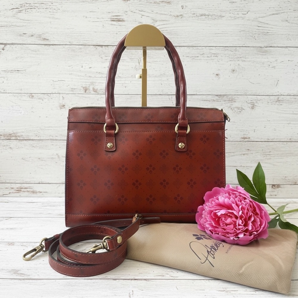 Patricia Nash Satchel Women Bag Cognac Leather Floret Embossed Crossbody Vintage